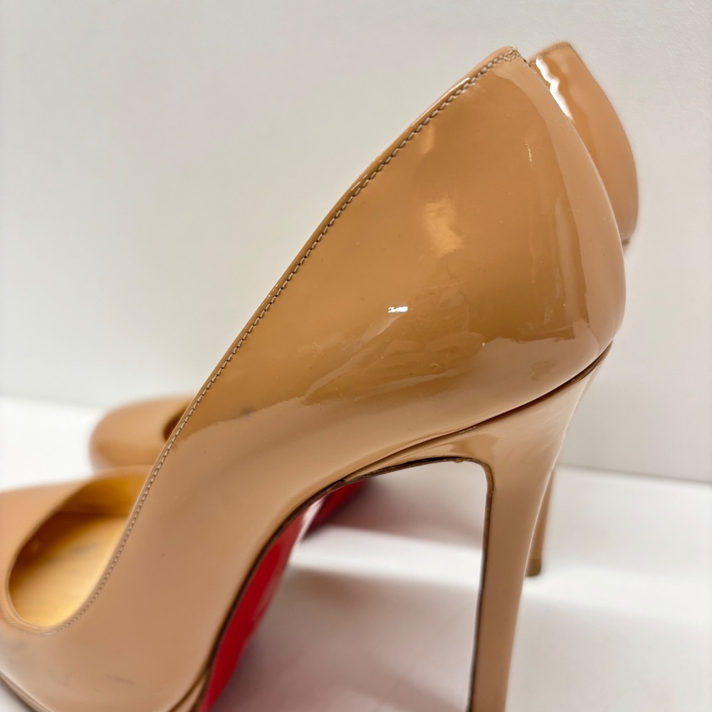 Christian Louboutin Patent Leather Pumps Womens 37 Nude Platform Red Bottoms - Picture 6 of 16